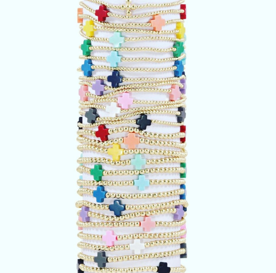 enewton • Extends Signature Cross Gold Pattern 3mm Bead Bracelet - Bright Pink