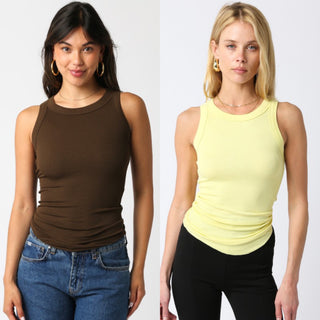 Ribbed Fitted Scoop Neck Tank Top- Butter & Coffee Color