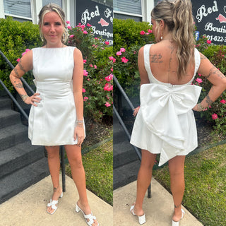 Pearl Trim Bow-back Mini Dress