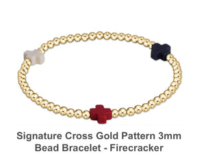 Enewton Signature Cross Gold Pattern 3mm Bead Bracelet- Firecracker