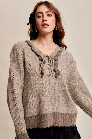 Lace- Up Sweater- Champagne