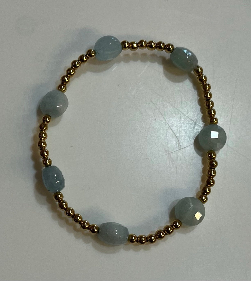 Enewton admire gold 3mm bead bracelet- aquamarine