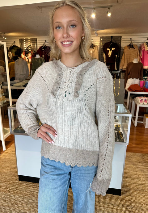 Lace- Up Sweater- Champagne