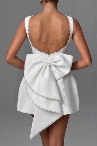 Pearl Trim Bow-back Mini Dress