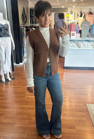 Front Button Vest- Brown