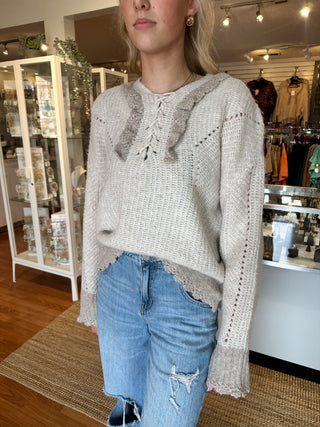 Lace- Up Sweater- Champagne