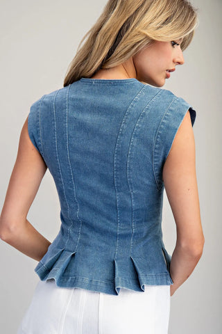 Pleated Denim Top