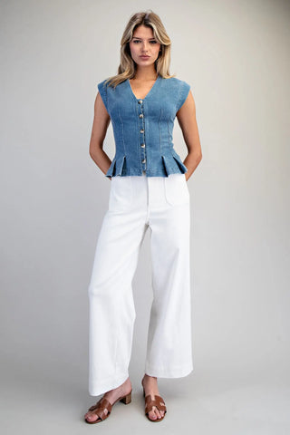 Pleated Denim Top