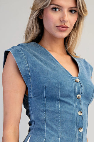 Pleated Denim Top