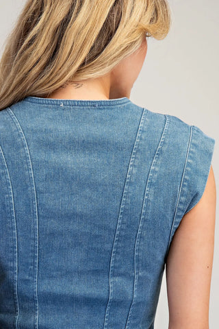 Pleated Denim Top