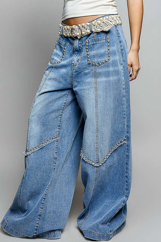 Studded Denim Wide Leg Jeans