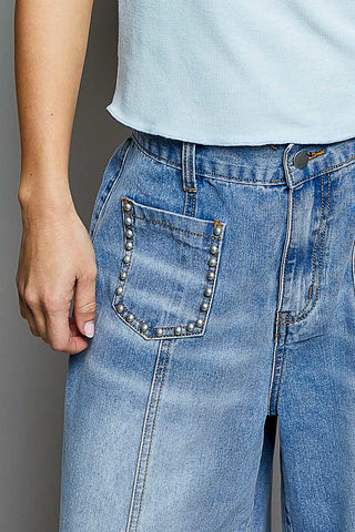 Studded Denim Wide Leg Jeans