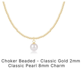 Enewton 17” Choker Beaded Classic Gold 2mm Pearl 8mm Charm