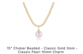 Enewton 15” Choker Beaded- Classic Gold 3mm- Classic Pearl 10mm Charm