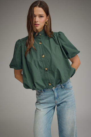 Bubble Hem Top- Hunter Green