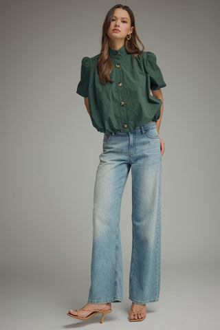 Bubble Hem Top- Hunter Green