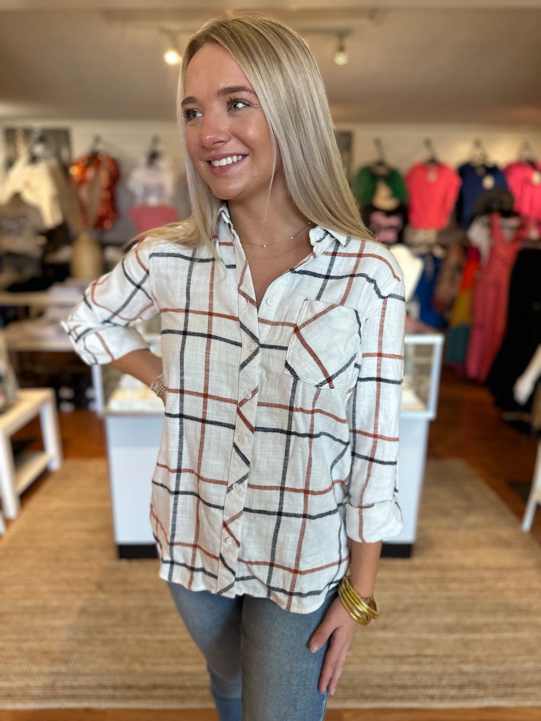 Cream Plaid Button Up