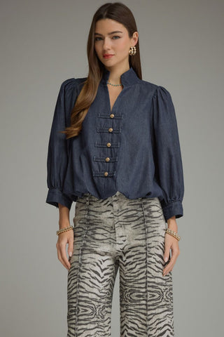 Denim Bubble Hem Top