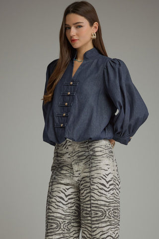 Denim Bubble Hem Top