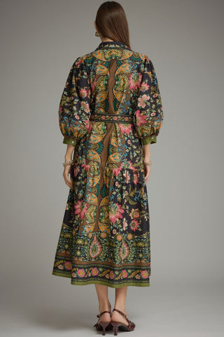 Floral Paisley Button Front Midi Dress