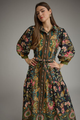 Floral Paisley Button Front Midi Dress
