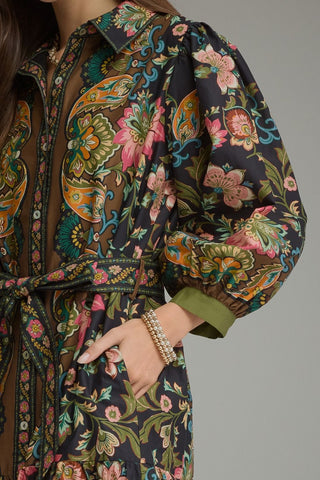 Floral Paisley Button Front Midi Dress