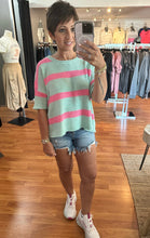 Load image into Gallery viewer, Boxy Striped Sweater- Mint &amp; Pink