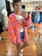 Load image into Gallery viewer, Pink/Orange Checkered Sequin Cardigan