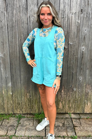 Beach Please Romper- Aqua