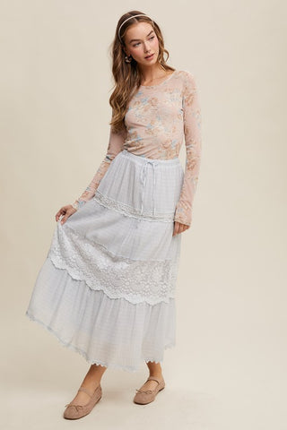 Tiered Lace Maxi Skirt- Pale Blue