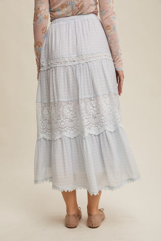Tiered Lace Maxi Skirt- Pale Blue