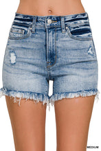 Load image into Gallery viewer, Raw Frayed Hem Denim Shorts- Medium Wash