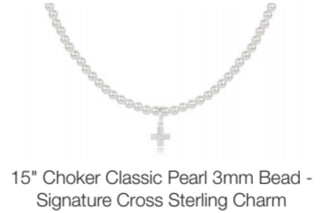 Enewton 15” Choker Classic Pearl 3mm Bead- Signature Cross Sterling Charm