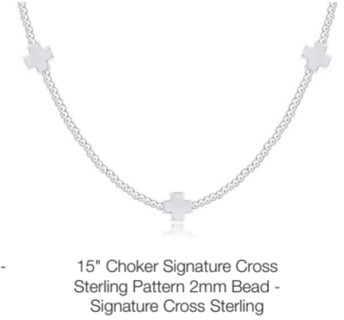 Enewton 15” Choker Signature Cross Sterling Pattern 2mm Bead Signature Cross Sterling