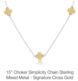 Enewton 15” Choker Simplicity Chain Sterling Mixed Metal- Signature Cross Gold