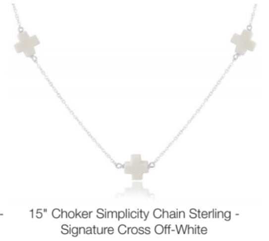 Enewton 15” Choker Simplicity Chain Sterling- Signature Cross Off White