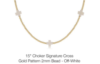 Enewton 15” Choker Signature Cross Gold Pattern 2mm Bead- Off White