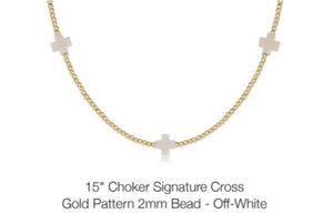 Enewton 15” Choker Signature Cross Gold Pattern 2mm Bead- Off White