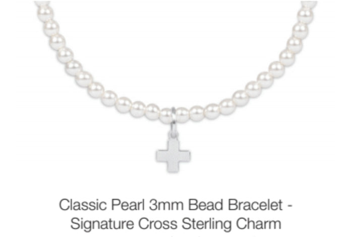 Enewton Classic Pearl 3mm Bead Bracelet- Signature Cross Sterling Charm