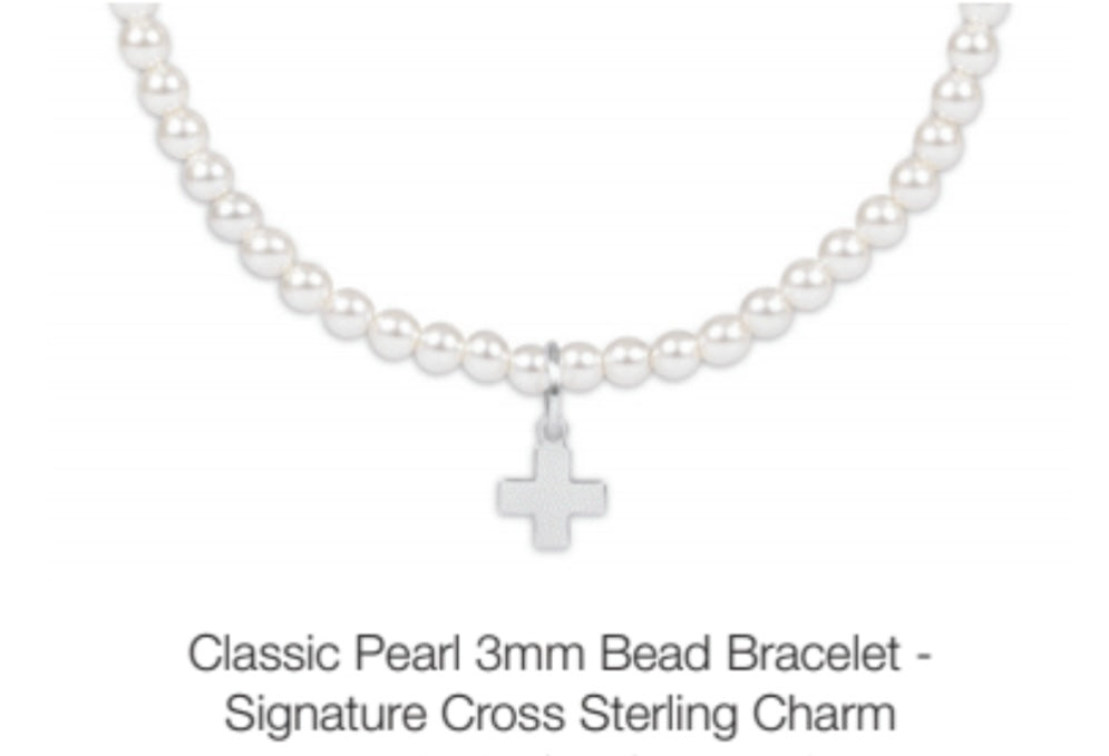 Enewton Classic Pearl 3mm Bead Bracelet- Signature Cross Sterling Charm