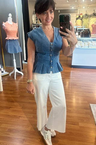 Pleated Denim Top