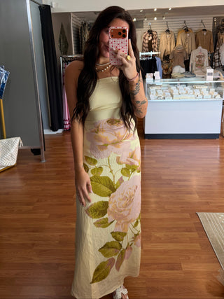 Butter Yellow Floral Rose Dress