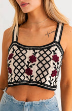 Load image into Gallery viewer, Cream And Black Crochet Crop Top