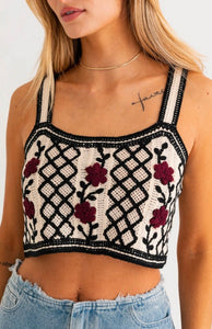 Cream And Black Crochet Crop Top