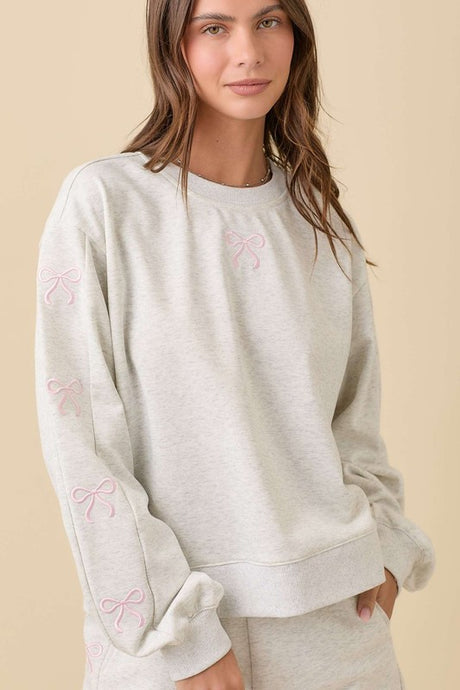 Knit Short Set with Side Ribbon Bow Embroidery