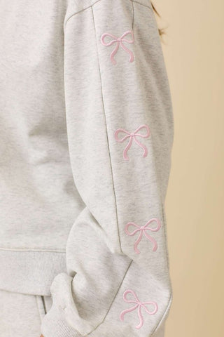 Knit Short Set with Side Ribbon Bow Embroidery