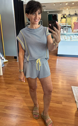 Navy & Yellow Stripe Shorts