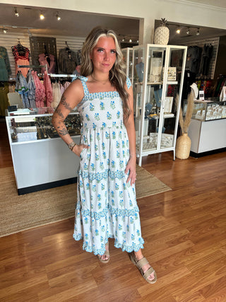 Blue Ditsty Floral Dress