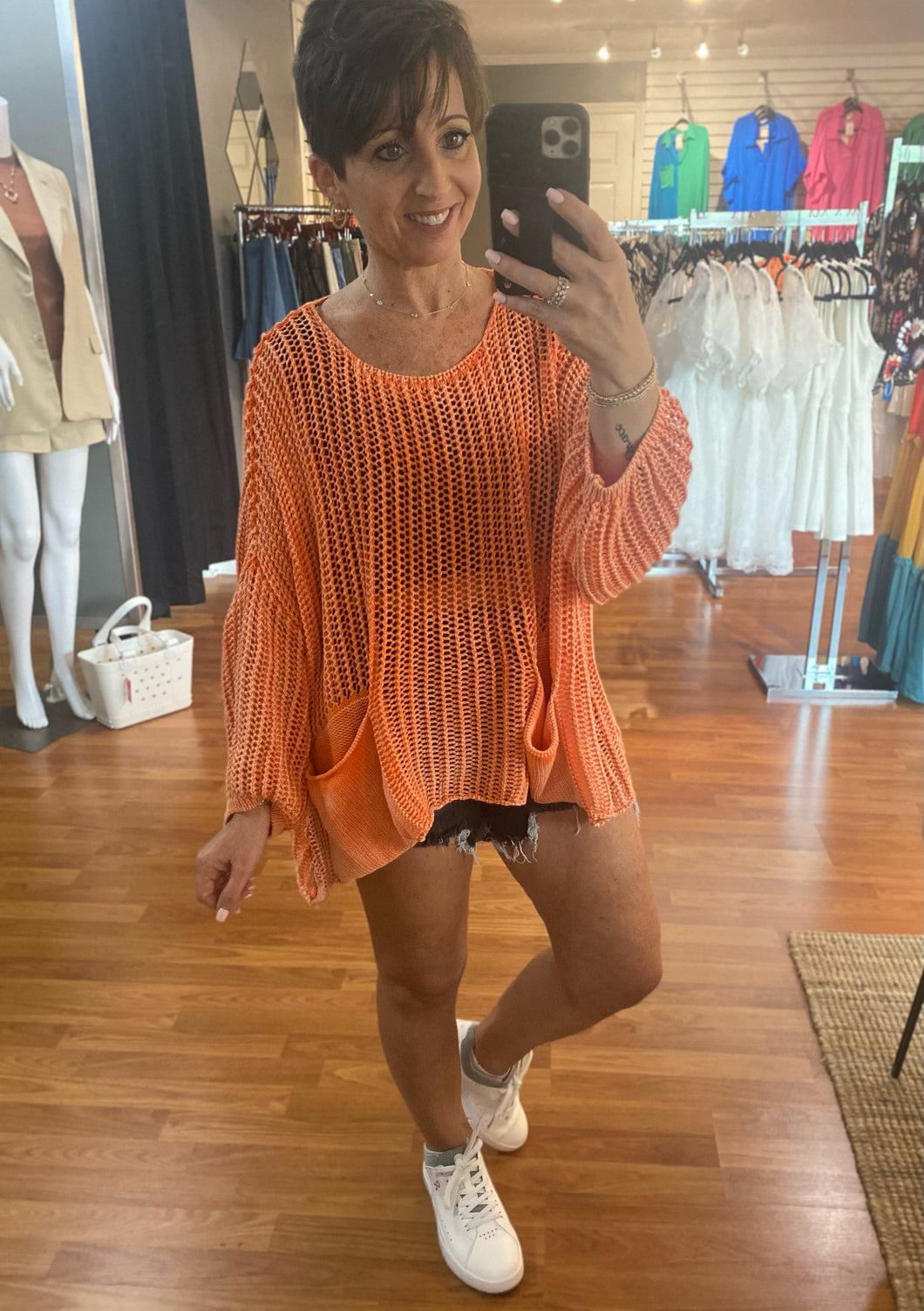 Coral Open Knit Top