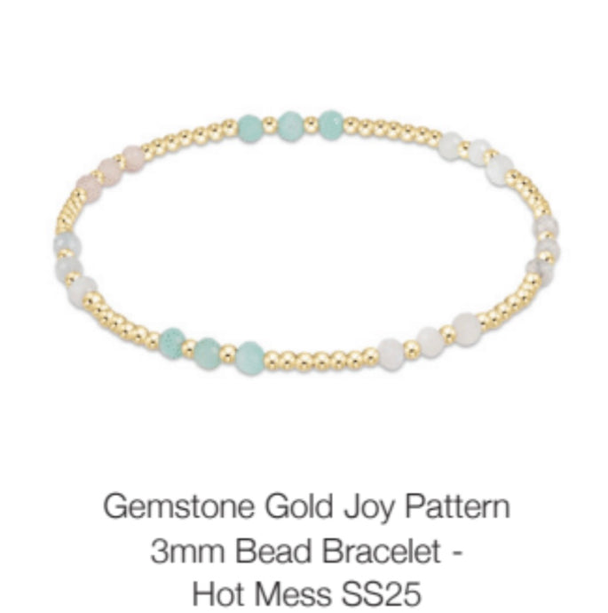 Enewton Gemstone Gold Joy Pattern 3mm Bead Bracelets- (Multiple Colors)